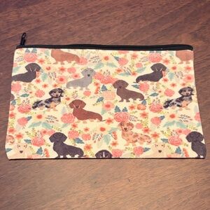 Dachshund Floral Canvas Zipper Pouch - Cream & Multi
